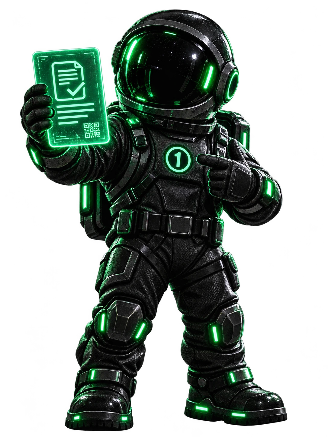 An astronaut holding up a luminous receipt
